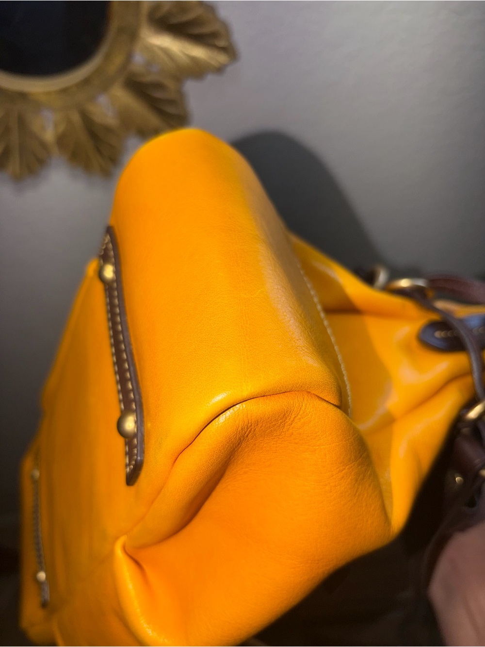 Dooney and Bourke Florentine Stanwich Satchel - Yellow & Brown - Picture 12 of 13